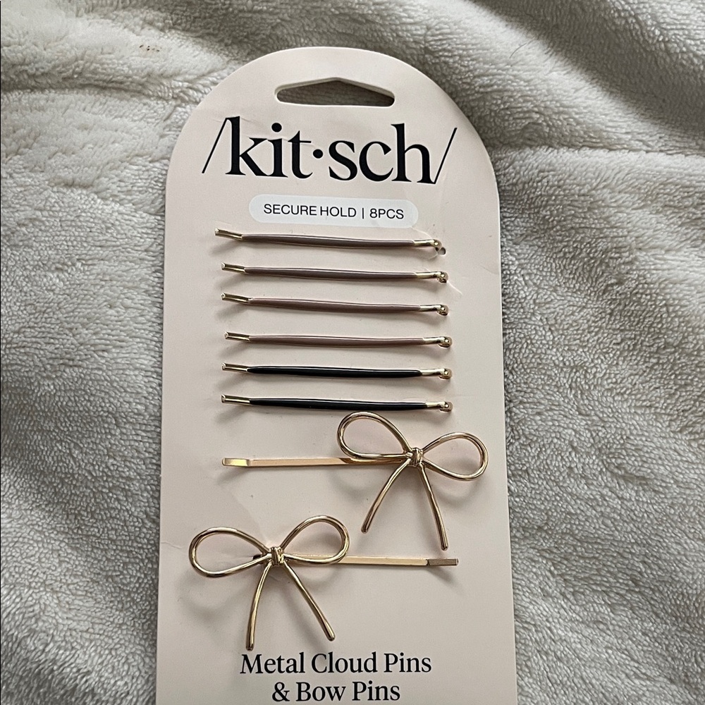 Kitsch Gold Bow & Black Metal Cloud Hair Pins - 8pc